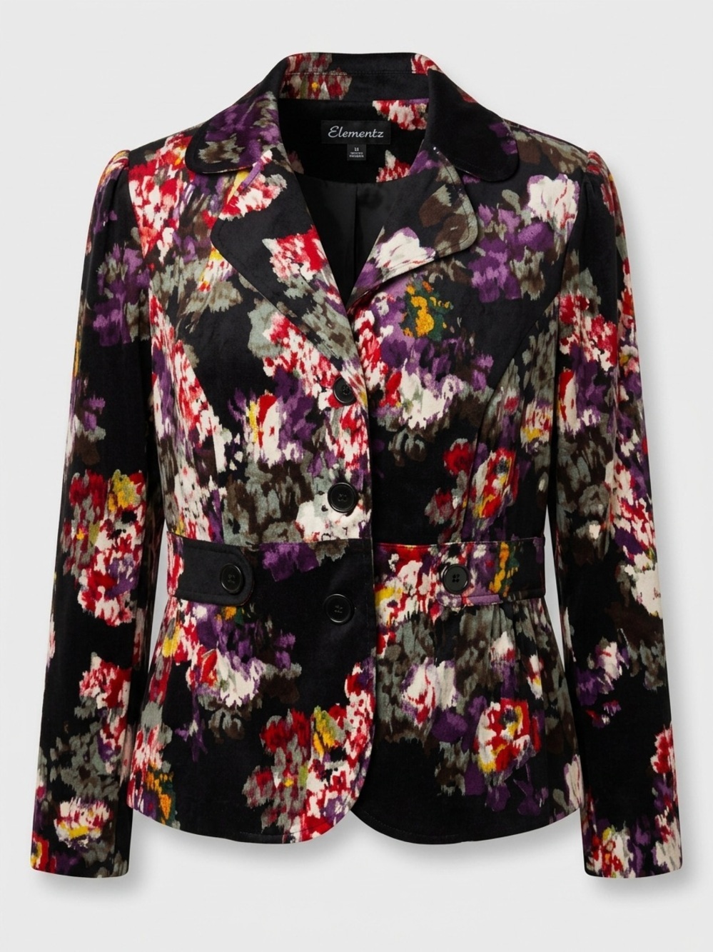 Elementz Women's Floral Print Peplum Blazer Size Large Professional Chic
